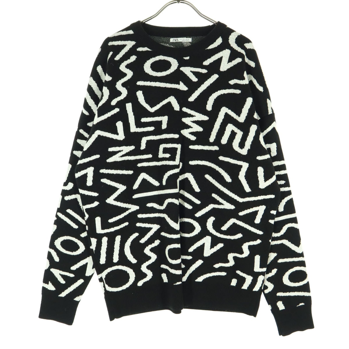 ZARA ザラ 総柄 長袖 セーター L ブラック