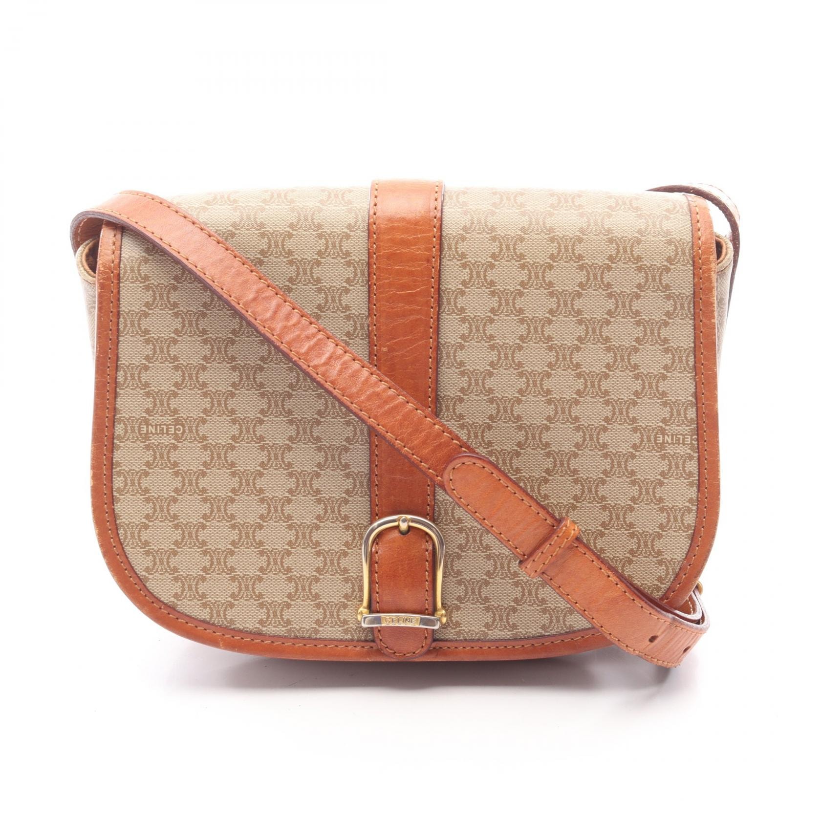 セリーヌ CELINE マカダム ショルダーバッグ バッグ PVCコーティングキャンバス レザー レディース ベージュ系 / ブラウン系 【中古】