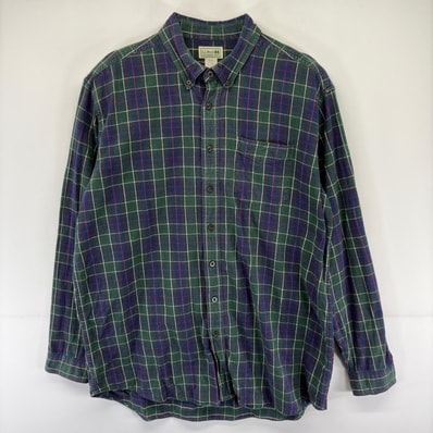 古着 エルエルビーン L.L.Bean 長袖シャツ ボタンダウン 胸ポケット ネル 大きいサイズ XL グリーン系 チェック メンズ