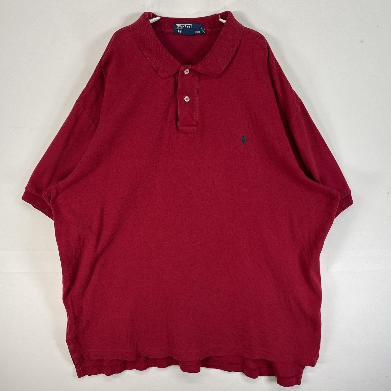 古着 90's/90年代 ポロバイラルフローレン Polo by Ralph Lauren 半袖 ポロシャツ ロゴ 刺繍 2ボタン 大きいサイズ XL  ワインレッド系 無地 メンズ