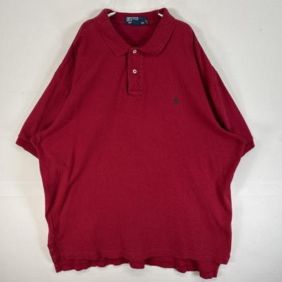古着 90's/90年代 ポロバイラルフローレン Polo by Ralph Lauren 半袖 ポロシャツ ロゴ 刺繍 2ボタン 大きいサイズ XL ワインレッド系 無地 メンズ