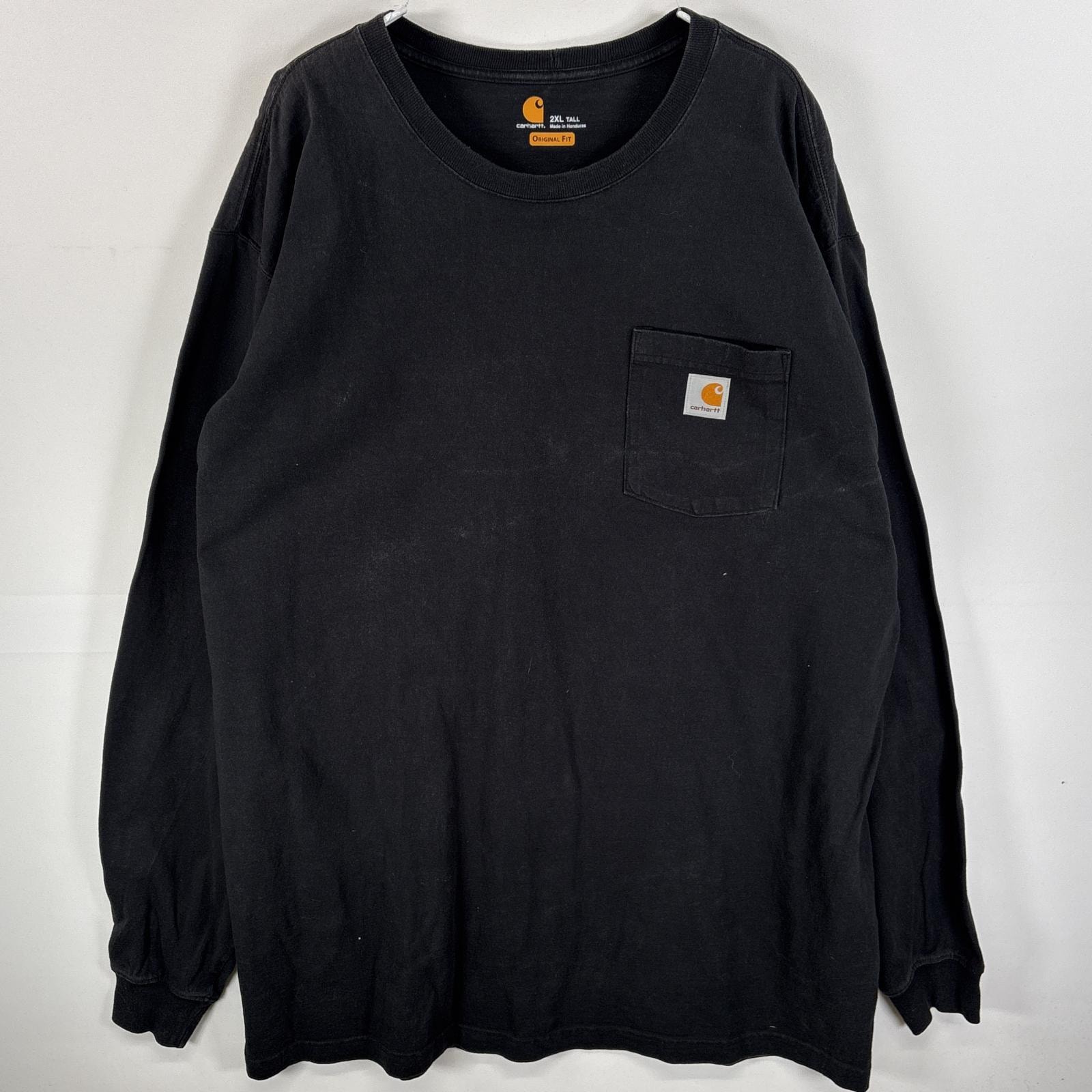 古着 カーハート Carhartt 長袖Tシャツ 肉厚 ワンポイント ロゴ 大きいサイズ 2XL  ブラック 無地 メンズ