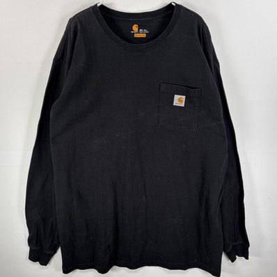 古着 カーハート Carhartt 長袖Tシャツ 肉厚 ワンポイント ロゴ 大きいサイズ 2XL ブラック 無地 メンズ