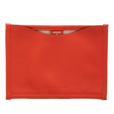 エルメス プティアッシュ ポーチ 小物入れ パスケース カードケース オレンジ レザー トワルアッシュ レディース HERMES 【中古】