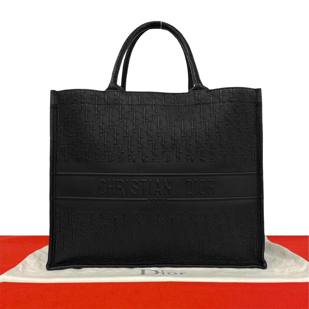 Christian Dior ディオール ブックトート トロッター ロゴ 柄 エンボス レザー トートバッグ ブラック
23397
