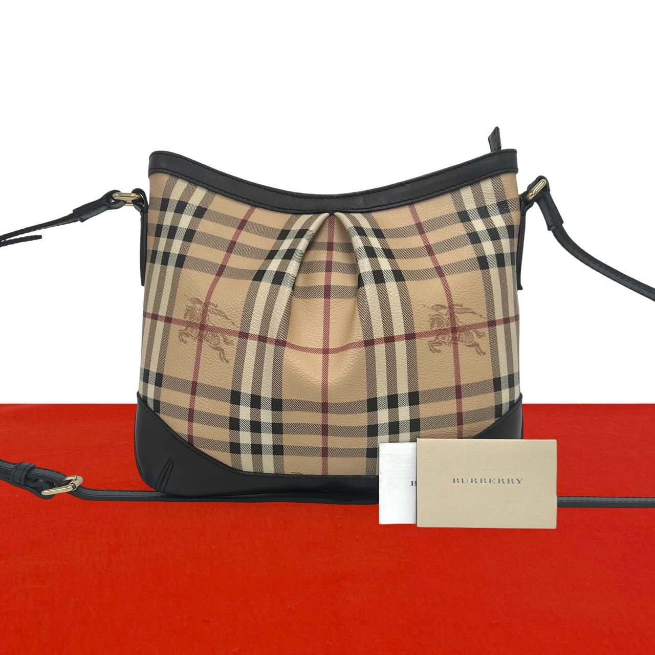 BURBERRY バーバリー ノバチェック 柄 シャドーホース ロゴ レザー PVC ショルダーバッグ ブラウン
96406