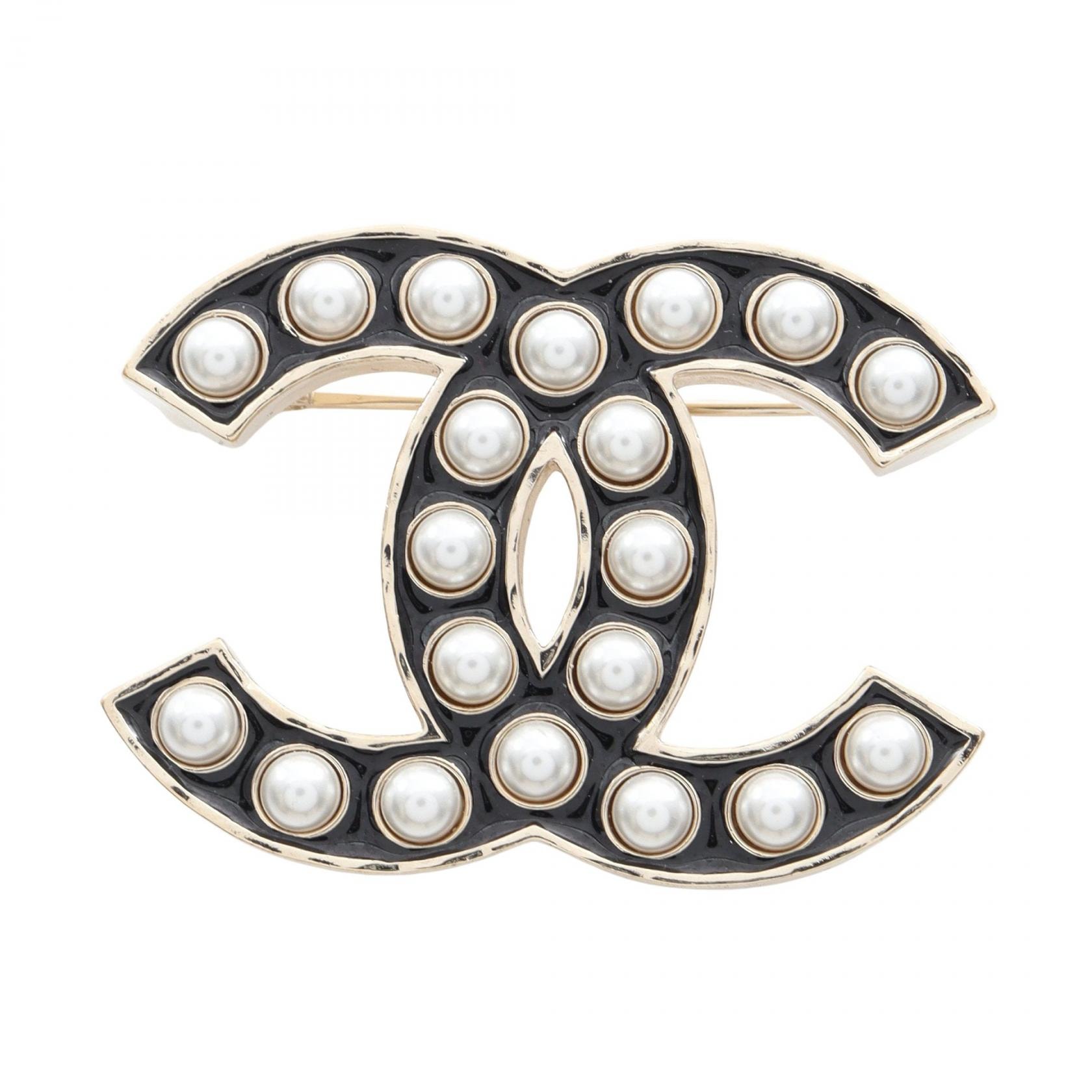 シャネル CHANEL ココマーク ブローチ アクセサリー GP(ゴールドメッキ) フェイクパール レディース ブラック系 / ゴールド系 / ホワイト系 【中古】