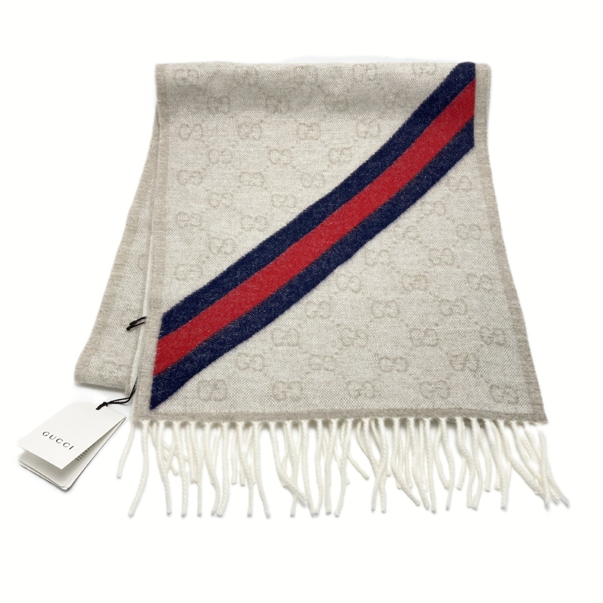 GUCCI グッチ GG柄 シェリーライン マフラー 570603 3GB18 ベージュ ウール75% アルパカ25%