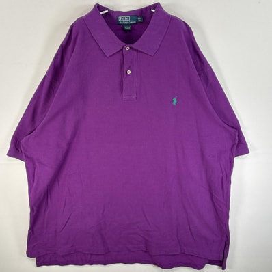 古着 90's/90年代 ポロバイラルフローレン Polo by Ralph Lauren 鹿の子 半袖 ポロシャツ ワンポイント ロゴ 刺繍 大きいサイズ 2ボタン 3XLT パープル 無地 メンズ