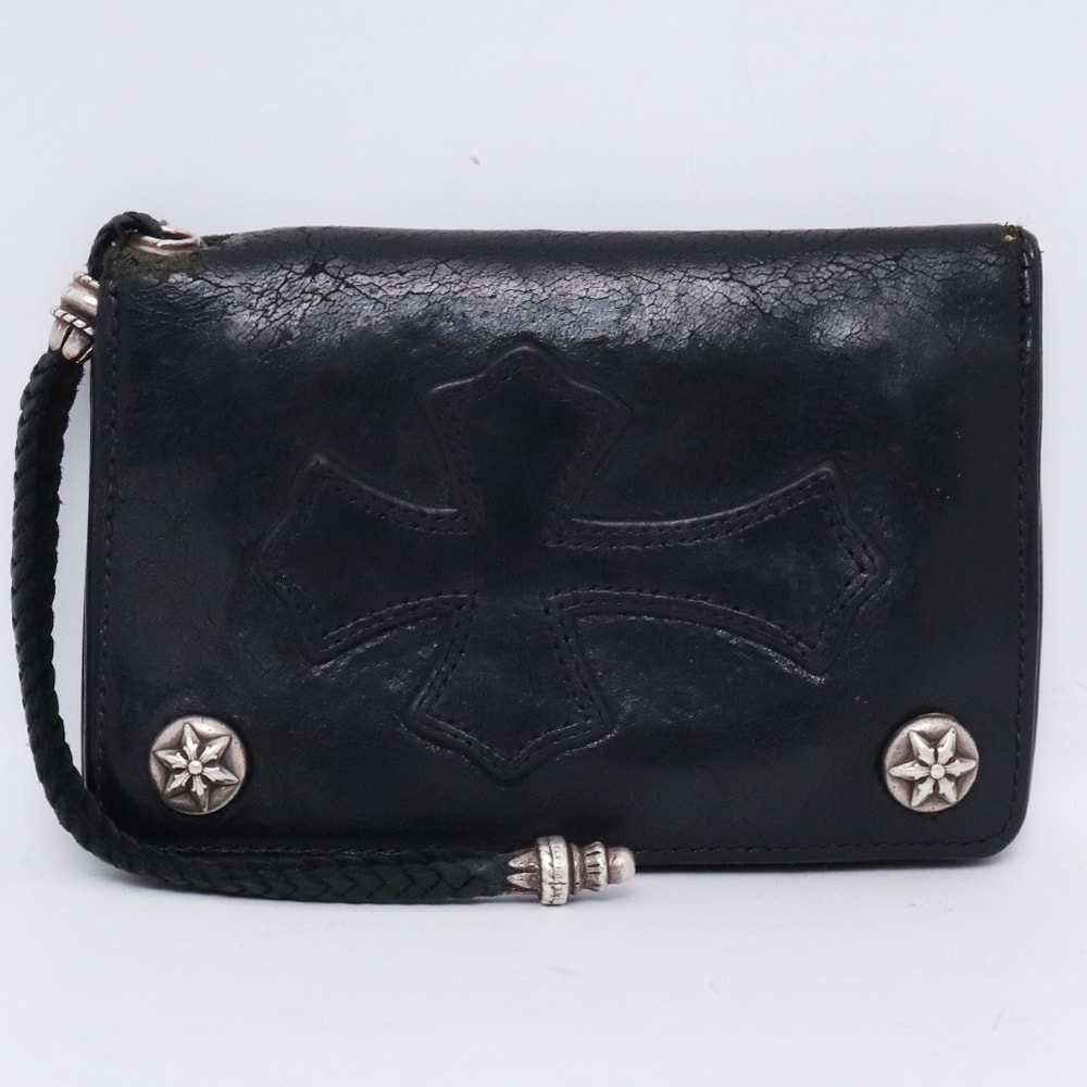 CHROME HEARTS 2ジップ スターボールボタン クロスパッチ レザーウォレット