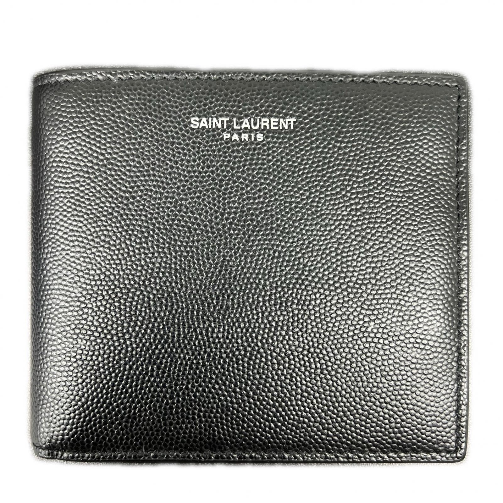 SAINT LAURENT 希少 極美品 サンローラン イースト ウエスト ウォレット 二つ折り財布 396303 レザー ブラック コンパクトウォレット ミニ メンズ ユニセックス イヴサンローラン YSL Aランク 中古 鑑定済 サンローラン財布