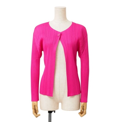 ■美品■PLEATS PLEASE ISSEY MIYAKE プリーツプリーズ イッセイミヤケ カーディガン サイズ3 プリーツ トップス マゼンタ【おすすめ】 ブランド古着【中古】20241221/RA2624