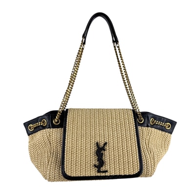 サンローラン SAINT LAURENT ショルダーバッグ ノリータ ラフィア/レザー ナチュラル/ブラック レディース 607465【中古】 z10106