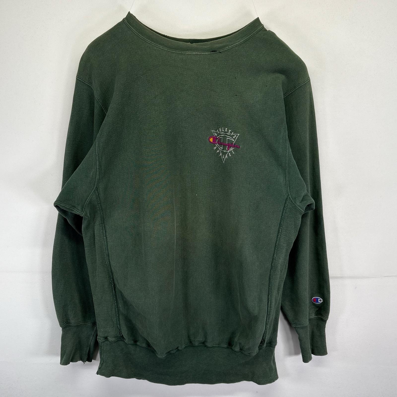 古着 90's/90年代 チャンピオン Champion USA製 スウェット 大きいサイズ リバースウィーブ 刺繍ロゴ クルーネック トレーナー 2XL グリーン メンズ