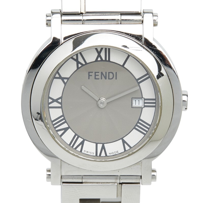 フェンディ オロロジ 2針 クアドロ 腕時計 6100L クオーツ グレー文字盤 ステンレススチール レディース FENDI 【中古】