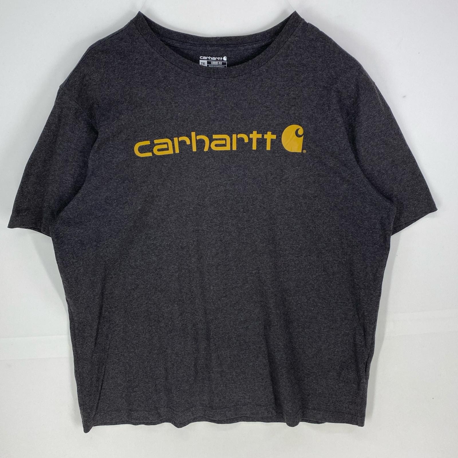 古着 カーハート Carhartt 半袖Tシャツ ビッグロゴ クルーネック ショートスリーブ 2XL  グレー系 プリント メンズ