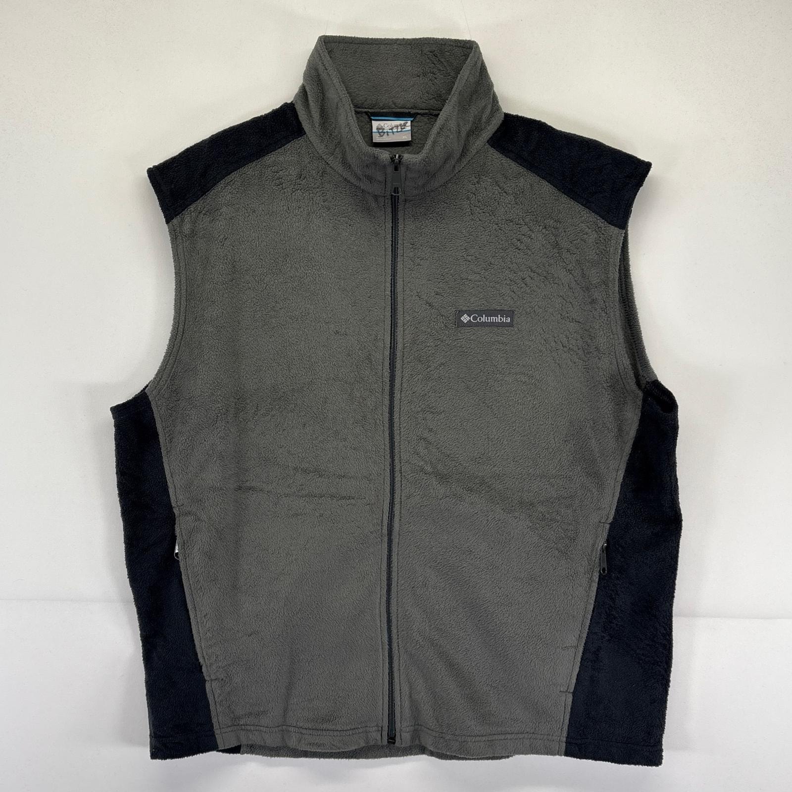 古着 コロンビア Columbia フリースベスト 大きいサイズ フルジップ ワンポイントロゴデザイン アウトドア XL  グレー系 メンズ