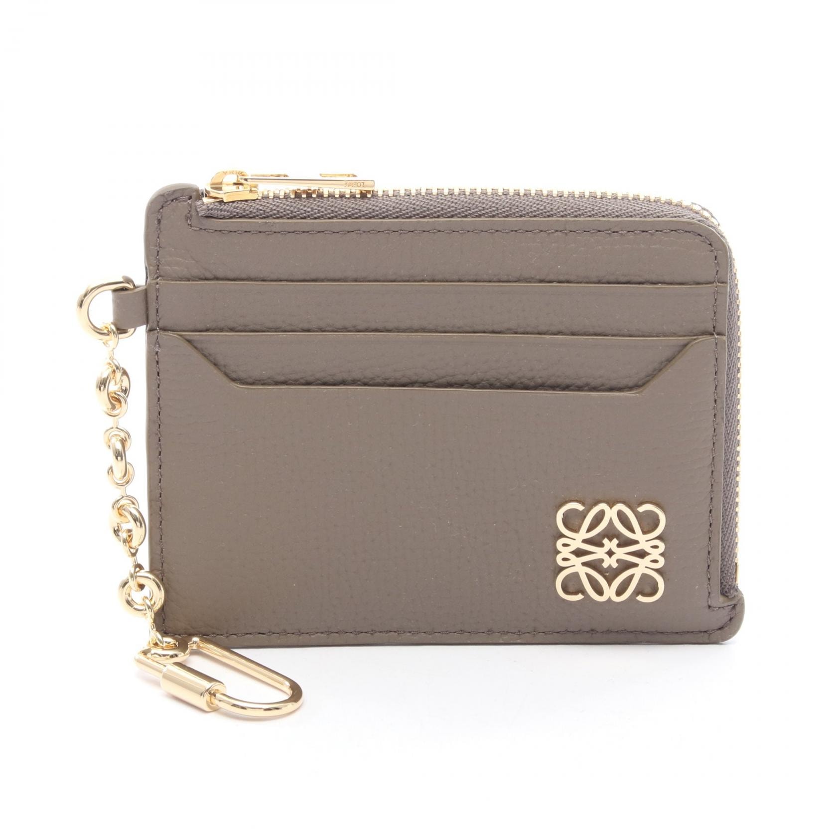 ロエベ LOEWE アナグラム スクエア コインカードホルダー キーリング付き コインケース 財布 レザー レディース グレー系 C821SQLX033170 【新品】