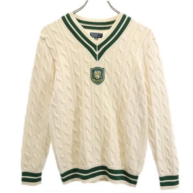 Polo by Ralph Lauren ポロバイラルフローレン 長袖 Vネック ニット 160 ホワイト系 セーター ロゴ ワッペン 開襟