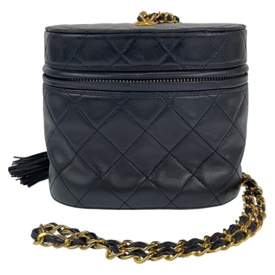 CHANEL シャネル ヴィンテージ ココマーク フリンジ ブラック ゴールド金具 ラムスキン ショルダーバッグ バニティバッグ 600903 【中古】