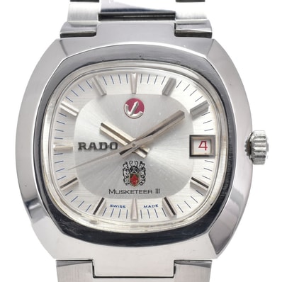 ラドー RADO 633.30424 ヴィンテージ マスケティアIII デイト シルバー 自動巻き メンズ 良品 腕時計 M#148313