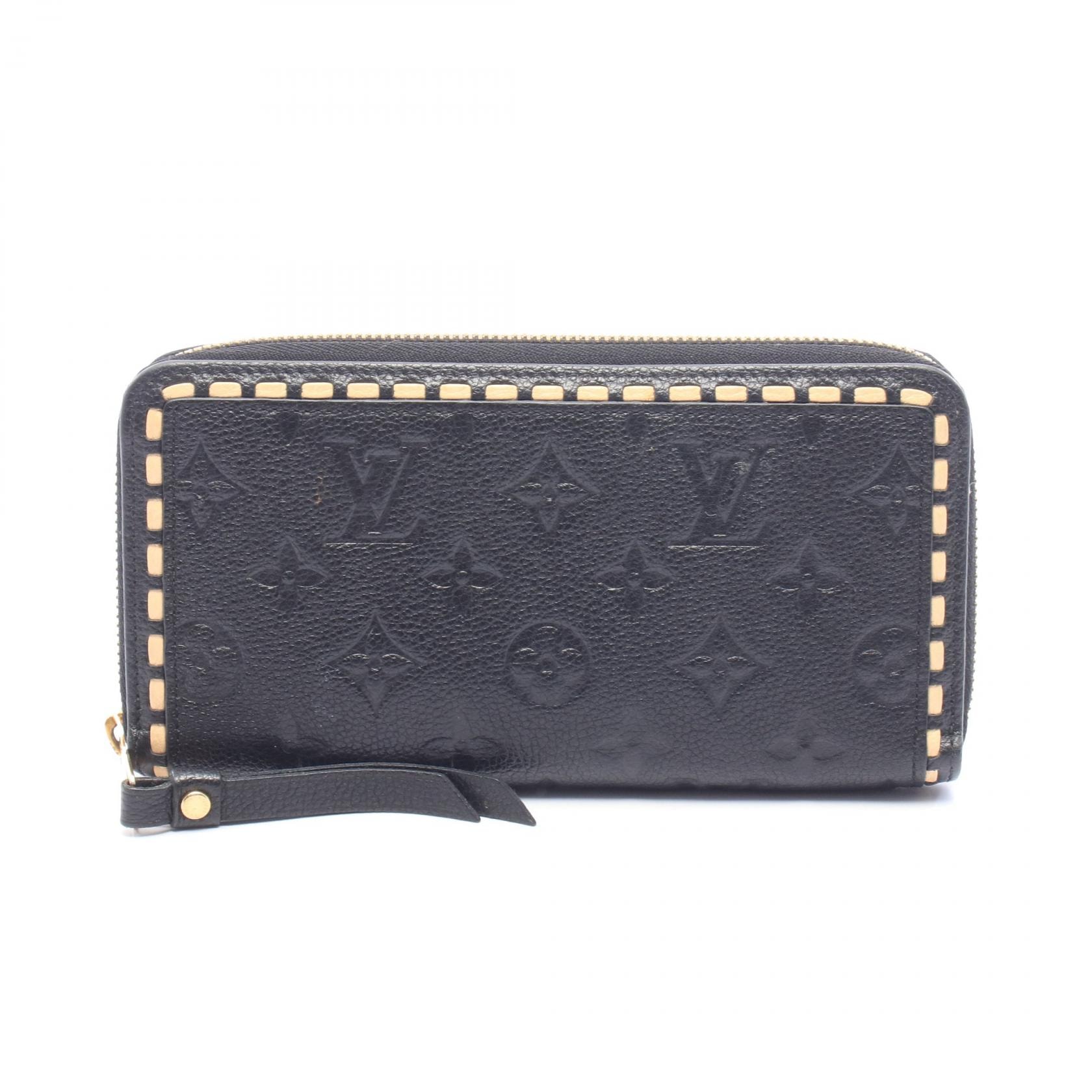 ルイ・ヴィトン LOUIS VUITTON ジッピーウォレット モノグラムアンプラント ノワール ラウンド長財布 財布 レザー レディース ブラック系 / アイボリー系 M64805 【中古】