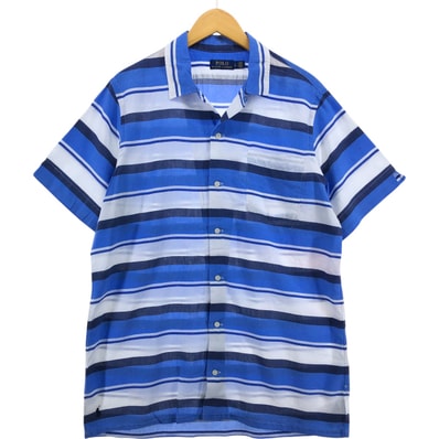 古着 ラルフローレン Ralph Lauren POLO RALPH LAUREN マルチボーダー 半袖 オープンカラー リネンシャツ ボックスシャツ メンズL相当/eaa564185