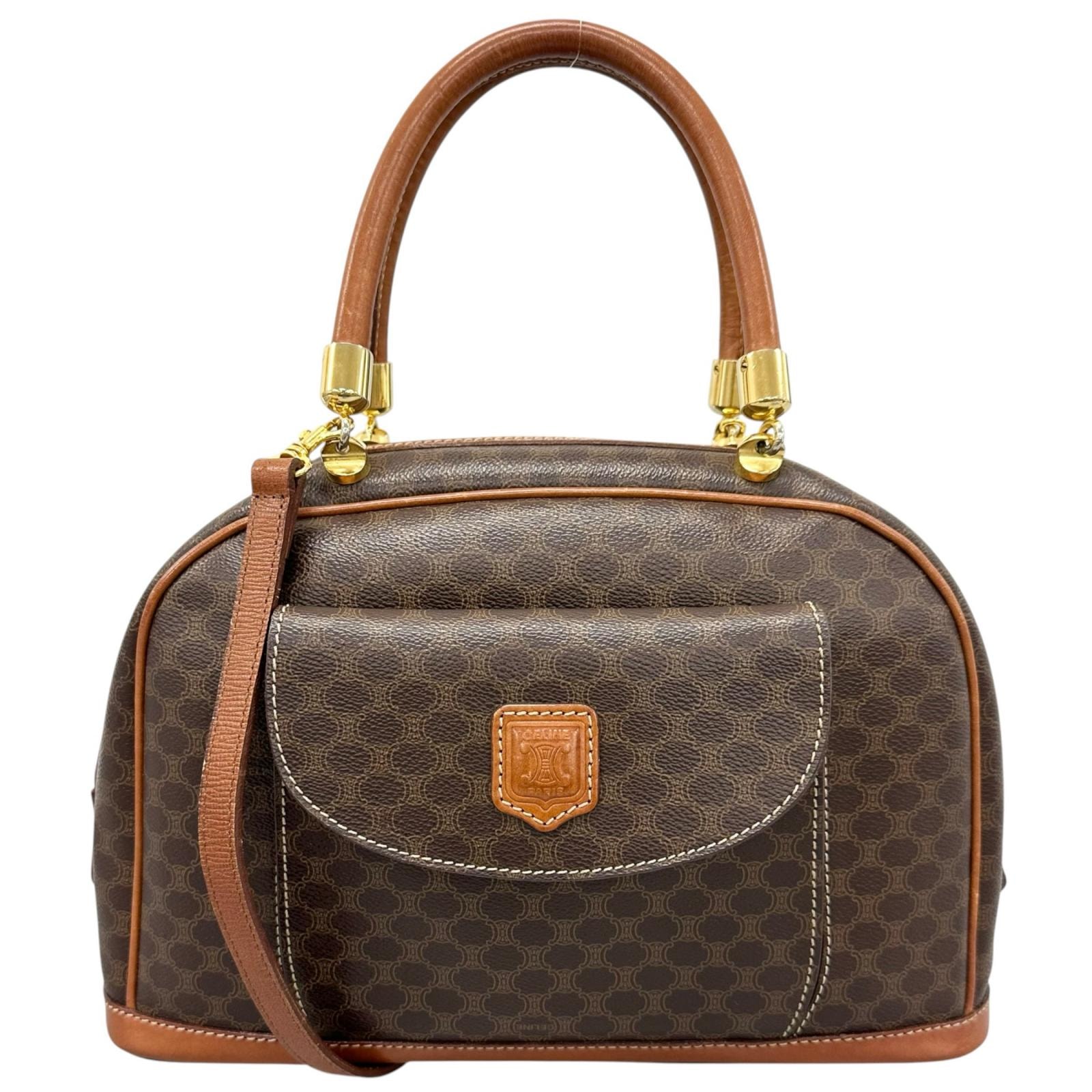 美品 CELINE セリーヌ マカダム ハンドバッグ PVCコーティングキャンバス ブラウン レディース【中古】