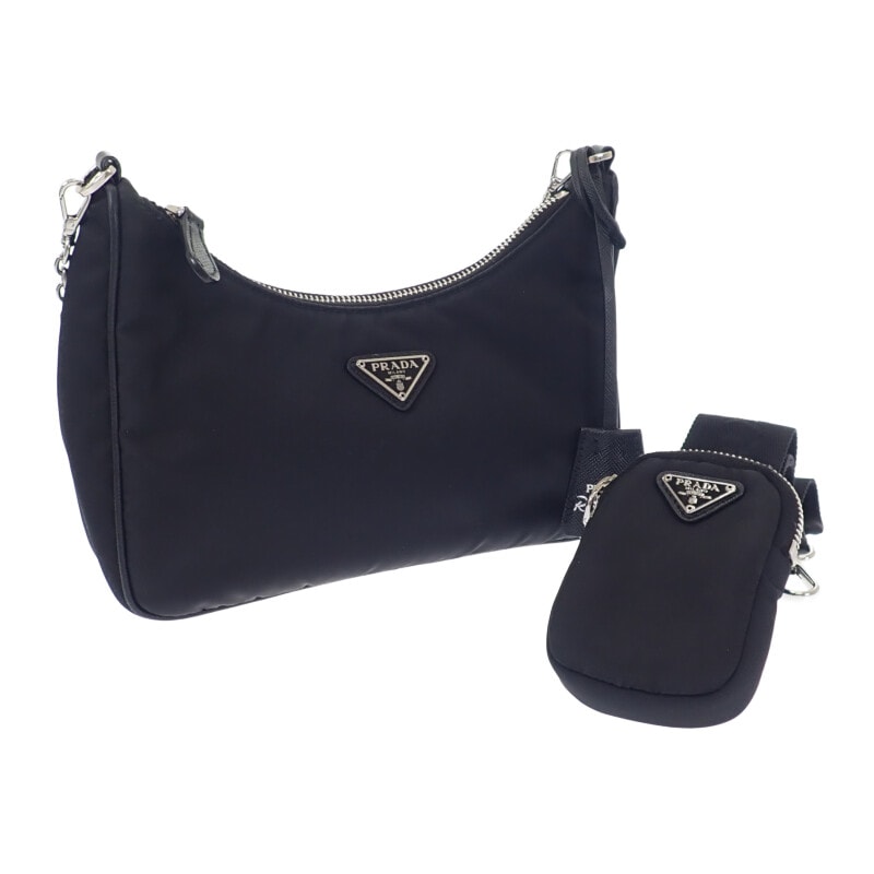 プラダ PRADA Re-Edition 2005 ショルダーバッグ ハンドバッグ 1BH204 2WAYバッグ ナイロン ブラック シルバー金具 レディース【中古】【ABランク】