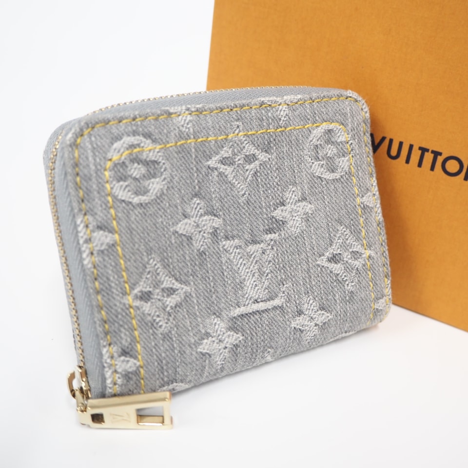 極美品 LOUIS VUITTON ルイ・ヴィトン モノグラム デニム ジッピー コインパース M14277 コインケース グレー デニム レザー レディース