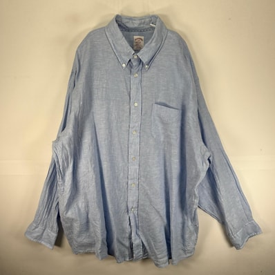 古着 ブルックスブラザーズ Brooks Brothers 長袖シャツ ボタンダウン 胸ポケット 2XL ブルー系 無地 メンズ