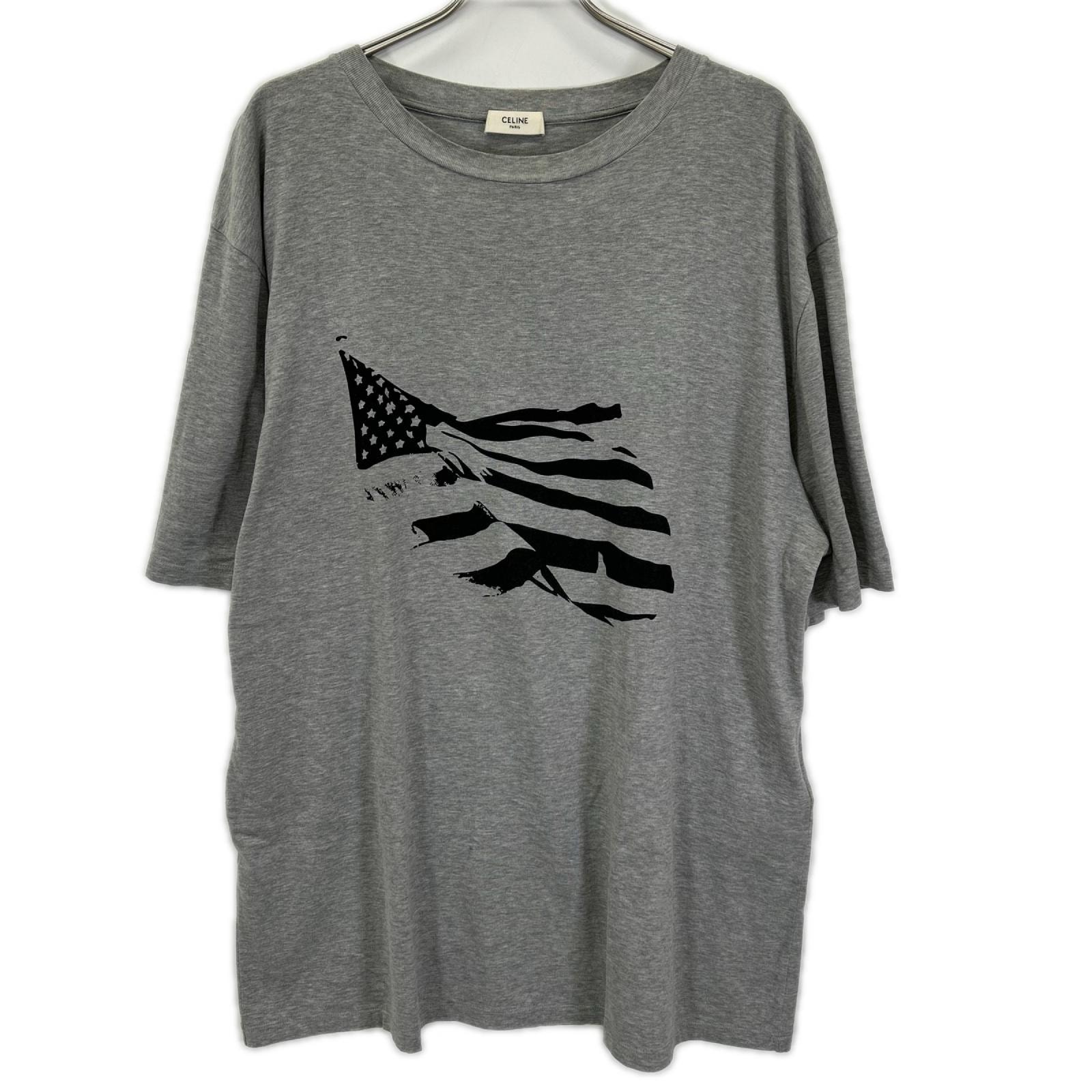 セリーヌ 22AW 2X86B671Q グレー 星条旗グラフィック オーバーサイズ クルーネック Tシャツ S