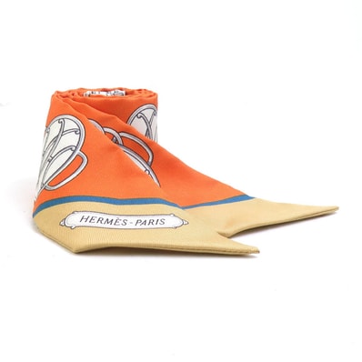 エルメス HERMES スカーフ ツイリー シルク オレンジ/マルチカラー レディース【中古】 e62086a