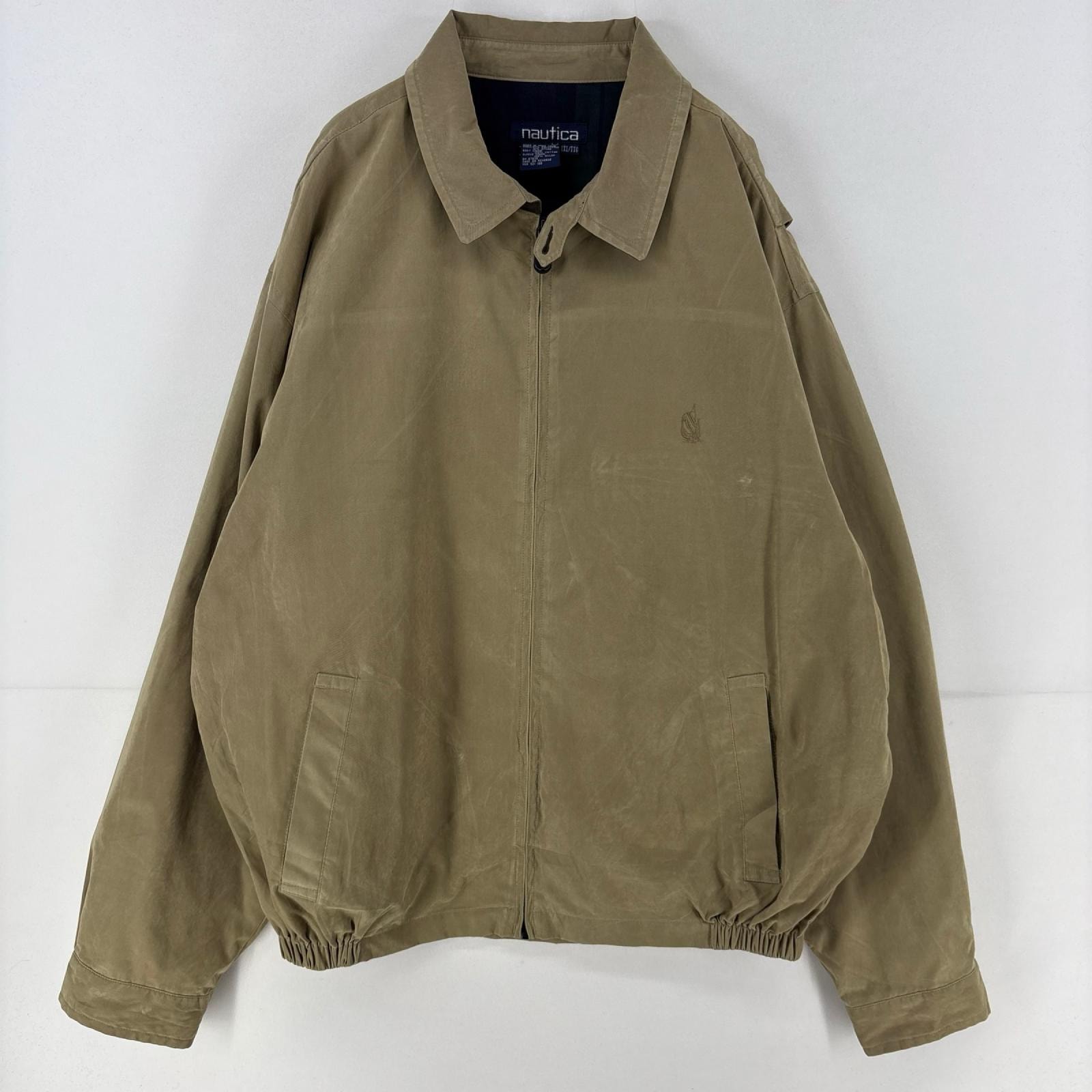 古着 90's/90年代 ノーティカ NAUTICA ジャケット スウィングトップ ワンポイント ロゴ 2XL ベージュ 無地 メンズ