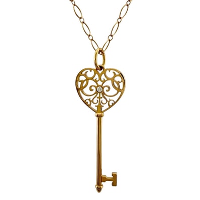 ティファニー エンチャート ハート ネックレス 18金 K18ピンクゴールド ダイヤモンド レディース TIFFANY&Co. 中古