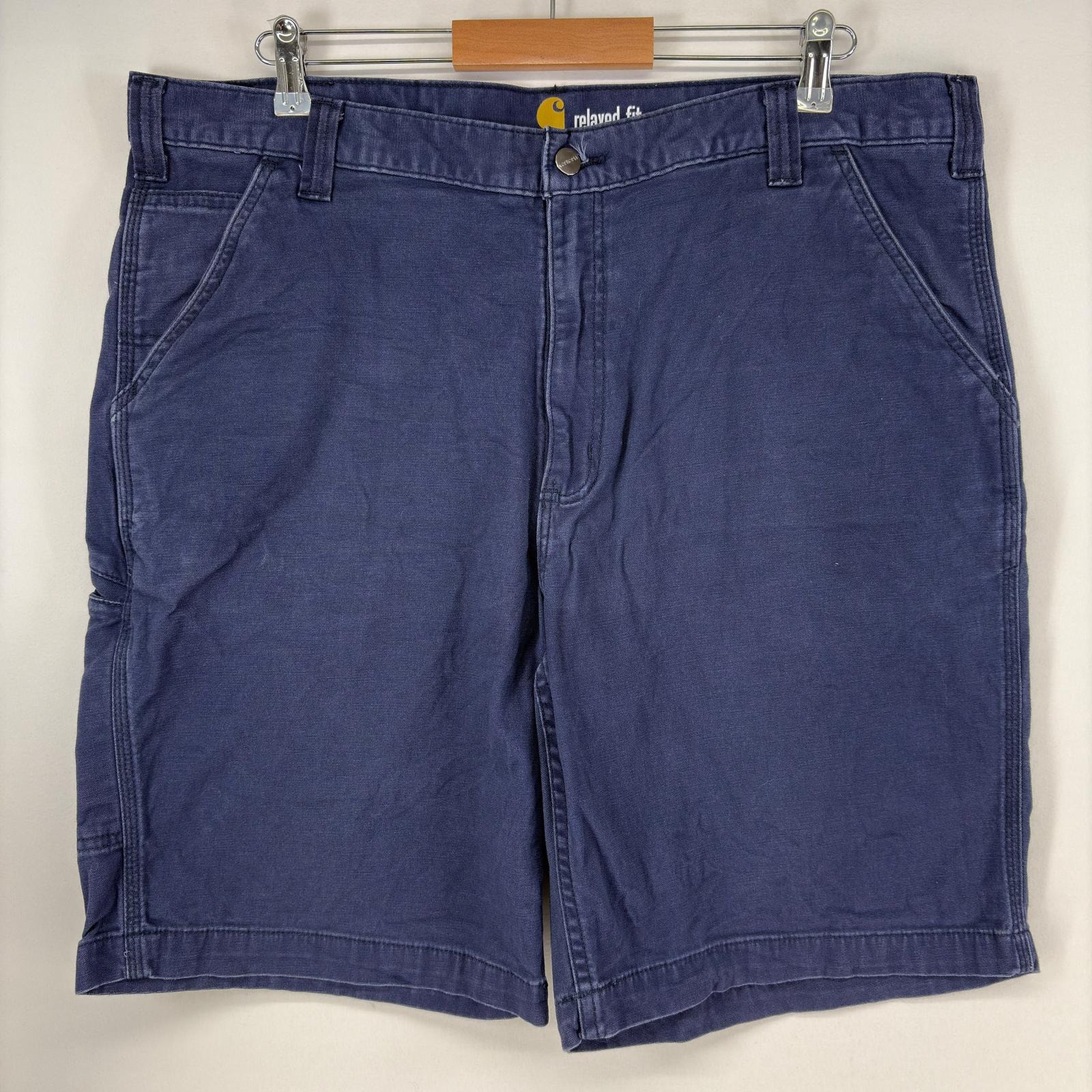 古着 カーハート Carhartt ショートパンツ ワーク ワンポイントロゴ 大きいサイズ ツールポケット ハーフ ダック w40  ネイビー メンズ