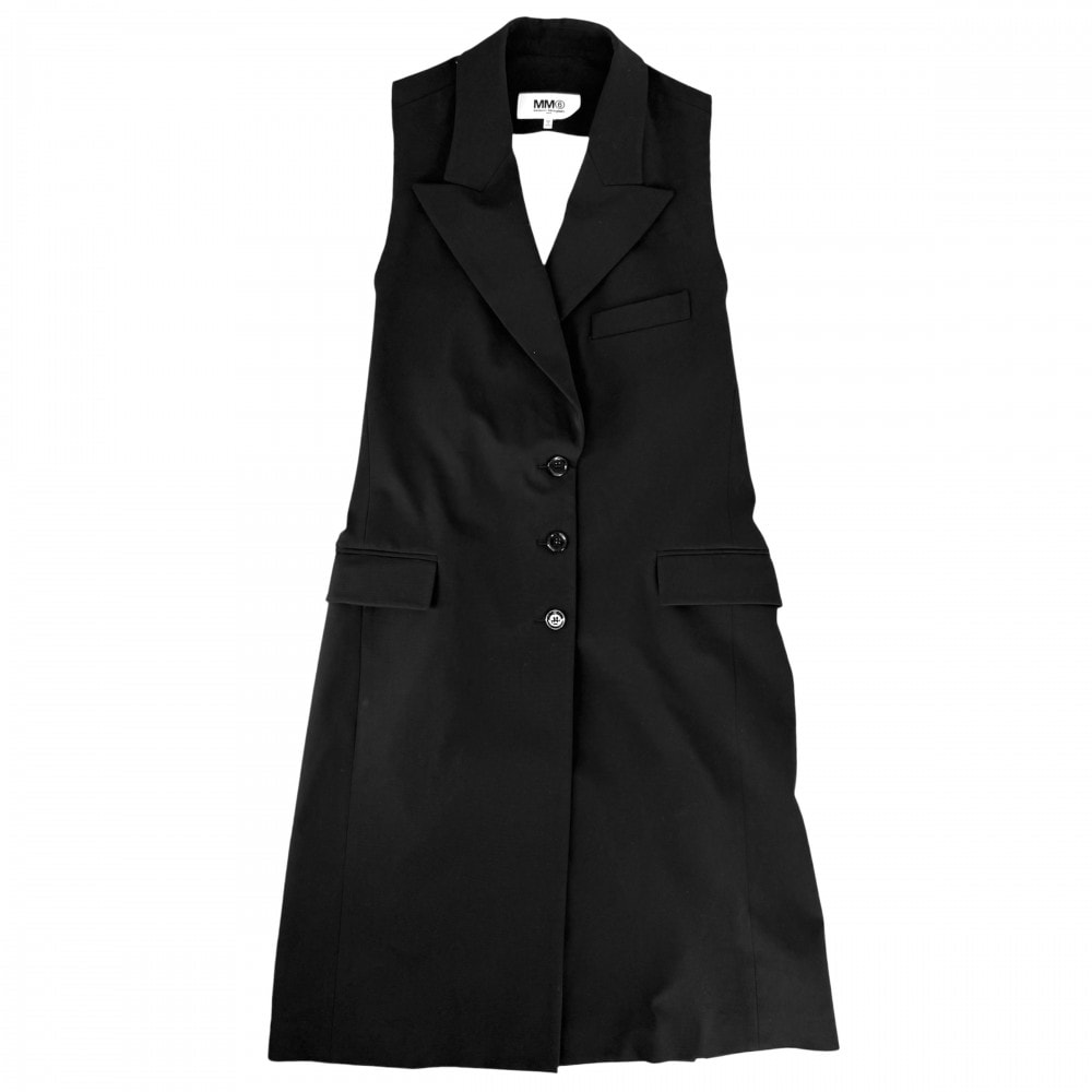MAISON MARGIELA メゾンマルジェラ ベスト メゾンマルジェラ ロングノースリーブジャケット バックホールベスト  ジレ 40 ブラック 黒 ポリエステル  レーヨン  ポリウレタン  レディース 春 秋【中古品】