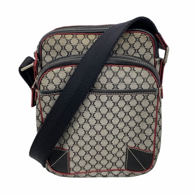 【6ie6470】セリーヌ ショルダーバッグ マカダム ナイロンキャンバス ブラック レッド シルバー金具【中古】メンズ