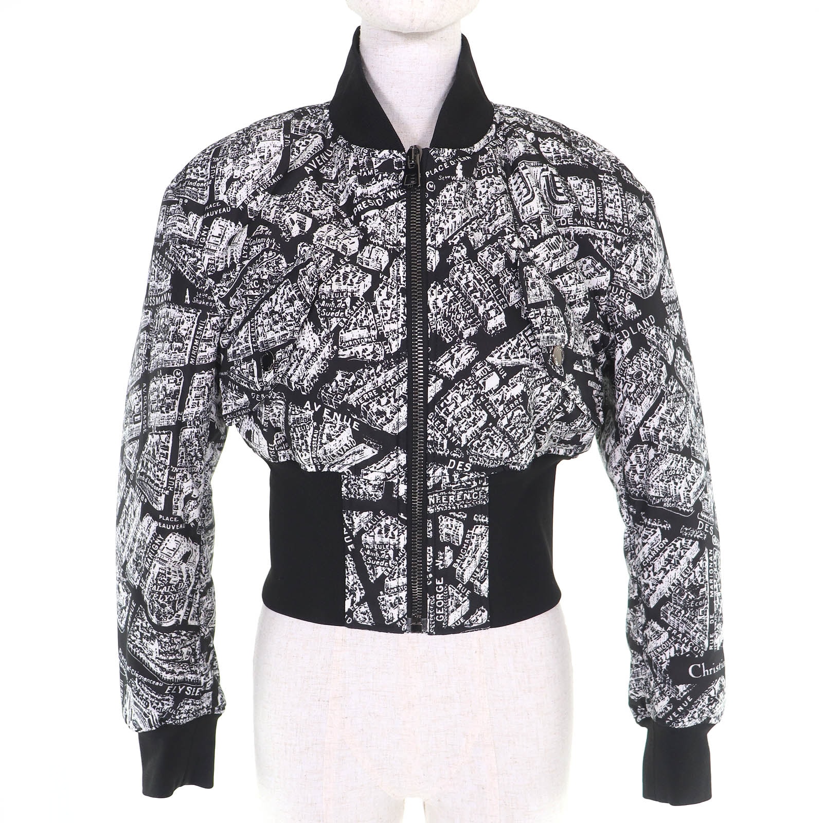 美品 クリスチャンディオール 総柄 中綿 クロップド ボンバージャケット 38