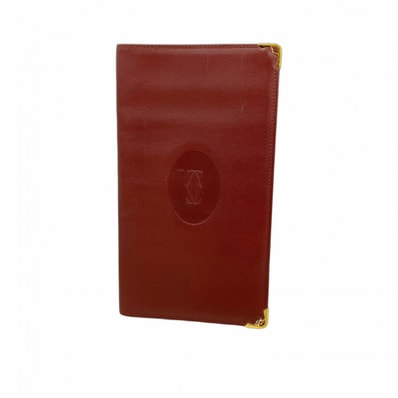 【6fd5551】カルティエ 札入れ マスト レザー ボルドー ゴールド金具【中古】メンズ