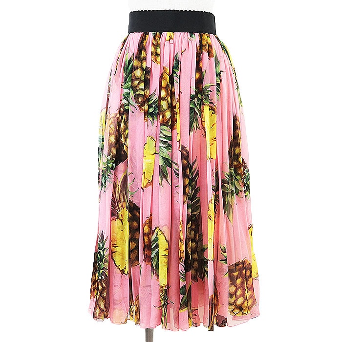 【未使用】 ドルチェアンドガッバーナ シフォン フルーツ パイナップル スカート レディース ピンク マルチカラー 38 DOLCE&GABBANA