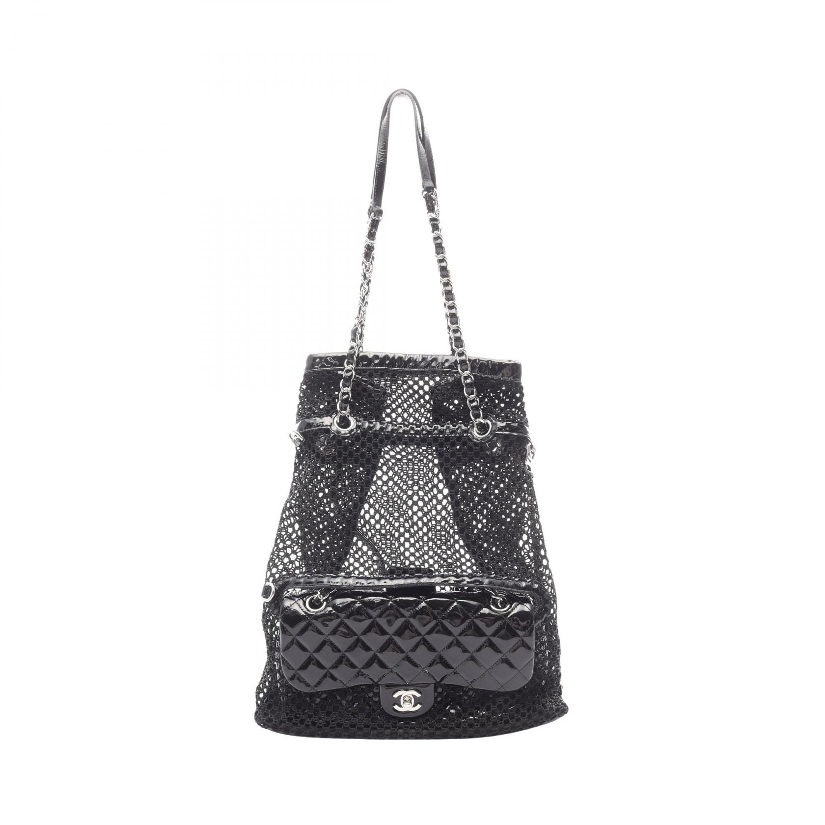 シャネル CHANEL マトラッセ トートバッグ バッグ パテントレザー メッシュ レディース ブラック系 A49175 【中古】