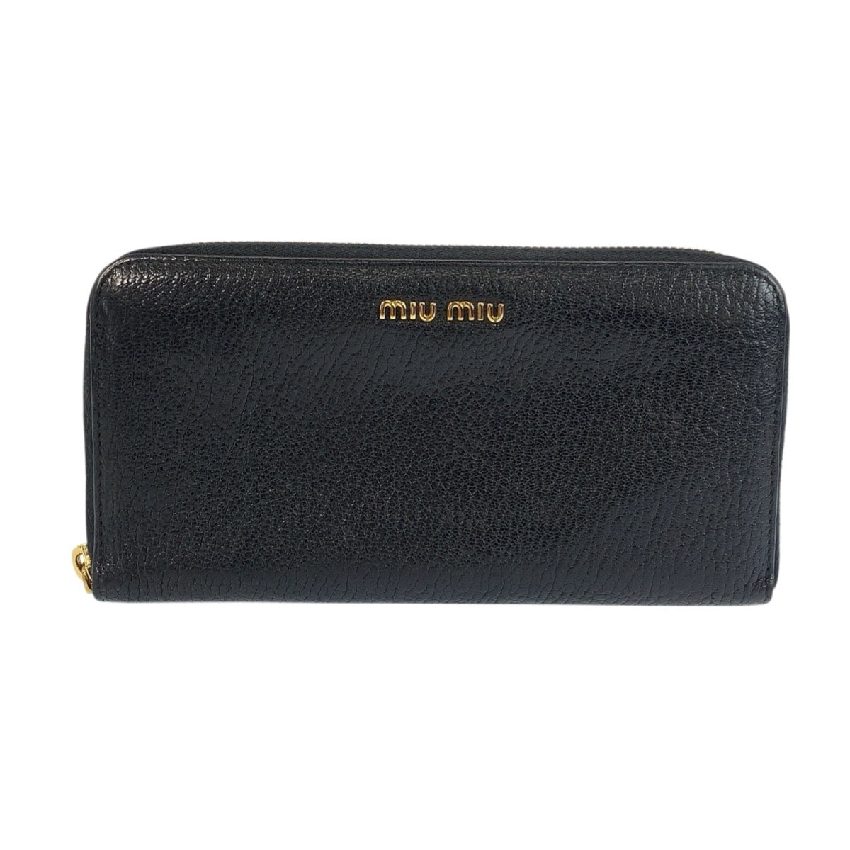 美品 MIUMIU ミュウミュウ ブラック 黒 ゴールド金具 レザー 長財布 ロングウォレット 600044 【中古】