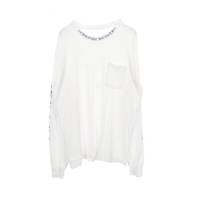 クロムハーツ CHROME HEARTS オールドイングリッシュ ネックロゴ 長袖Tシャツ 衣料品 トップス コットン メンズ ホワイト系 / ブルー系 【中古】