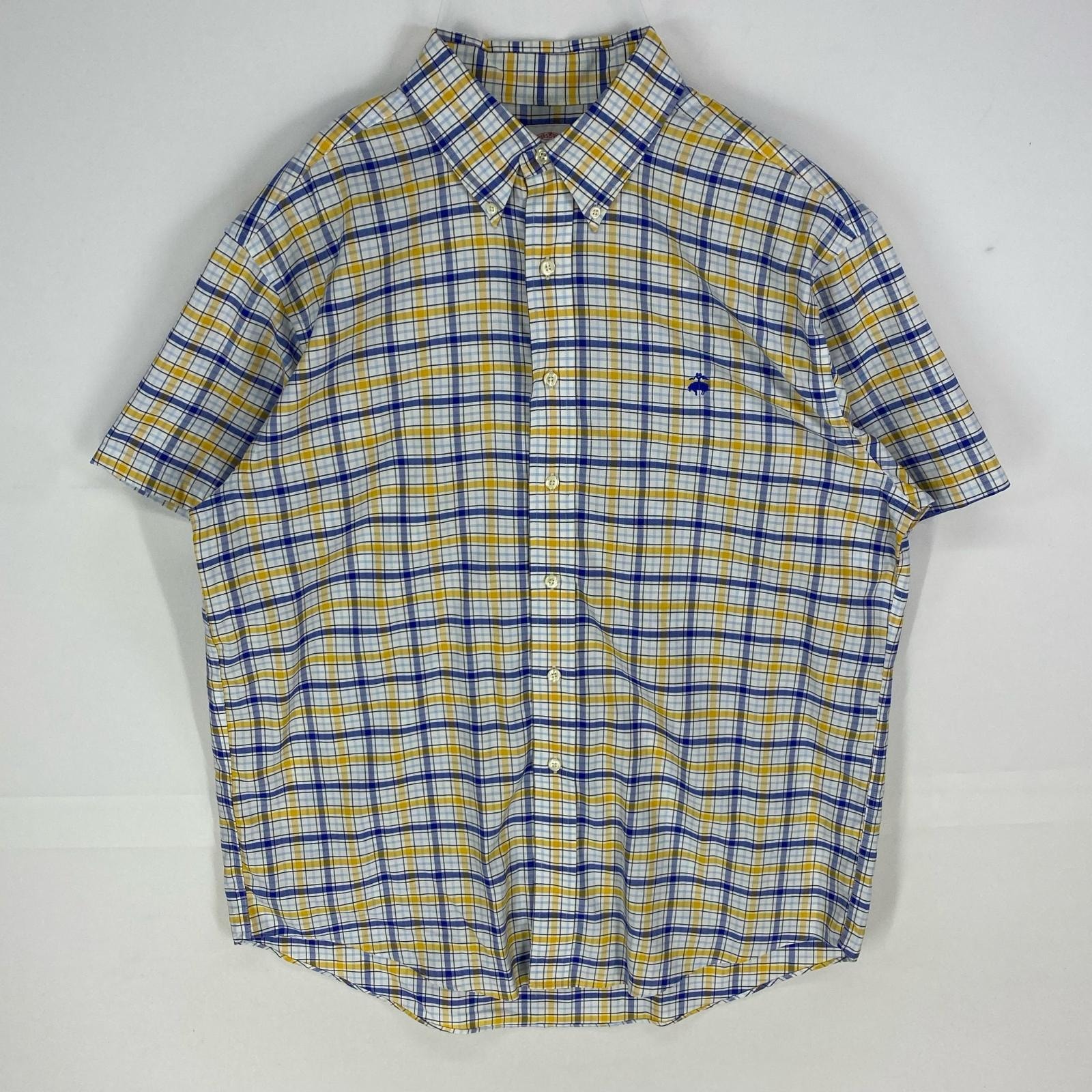古着 ブルックスブラザーズ Brooks Brothers 半袖シャツ ボタンダウン 刺繍ロゴ 346 ショートスリーブ L イエロー系 チェック メンズ
