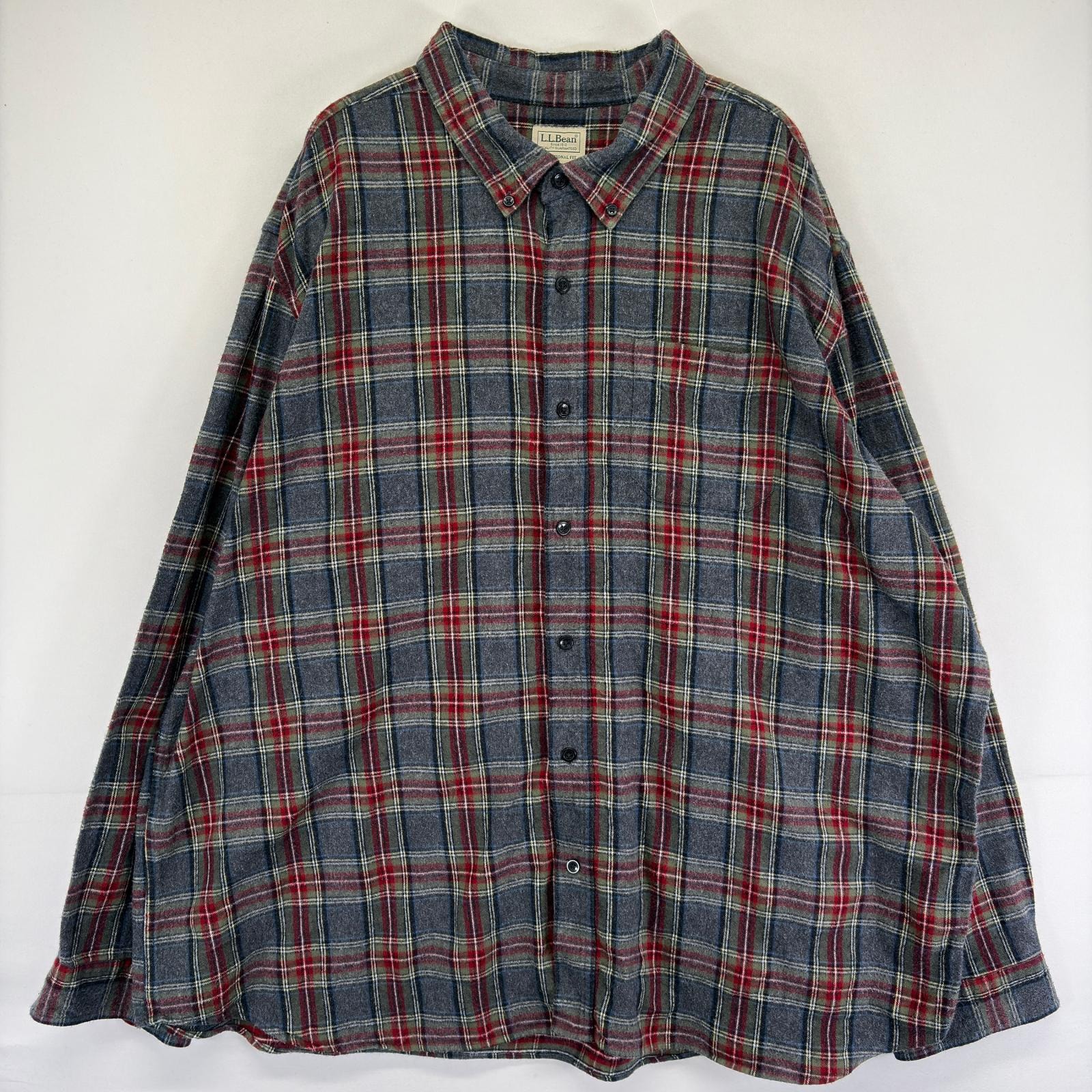 古着 エルエルビーン L.L.Bean 長袖シャツ ボタンダウン ネルシャツ 胸ポケット XXL-REG  グレー系 チェック メンズ