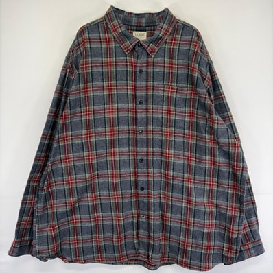 古着 エルエルビーン L.L.Bean 長袖シャツ ボタンダウン ネルシャツ 胸ポケット XXL-REG グレー系 チェック メンズ