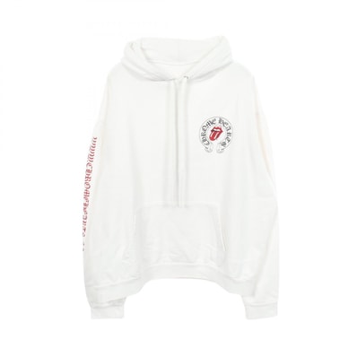クロムハーツ CHROME HEARTS Chrome Hearts × The Rolling Stones リップ&タン ホースシュー 裏起毛 パーカー 衣料品 トップス コットン メンズ ホワイト系 【中古】