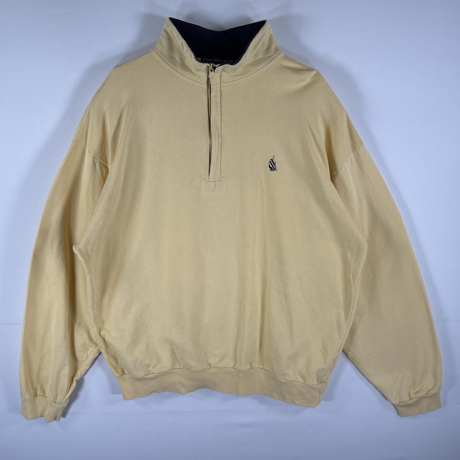 古着 90's/90年代 ノーティカ NAUTICA スウェット トレーナー ハーフジップ ワンポイントロゴ刺繍 プルオーバー 14041  イエロー メンズ