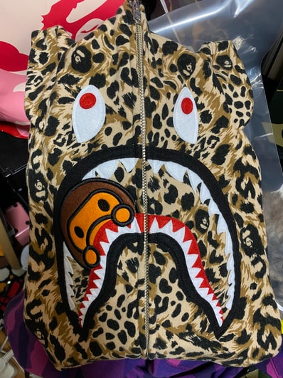 A BATHING APE Wild Leopard Pattern Milo Shark Full Zip Hoodie "Beige"